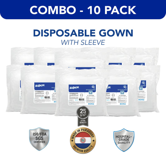 10 pack combo of disposable gown with sleeves, ISO certified, hospital-grade, MEGA USA