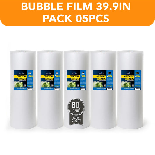 Pack of five MEGA USA 39.9in protective bubble film rolls, 60g/m² extra density.