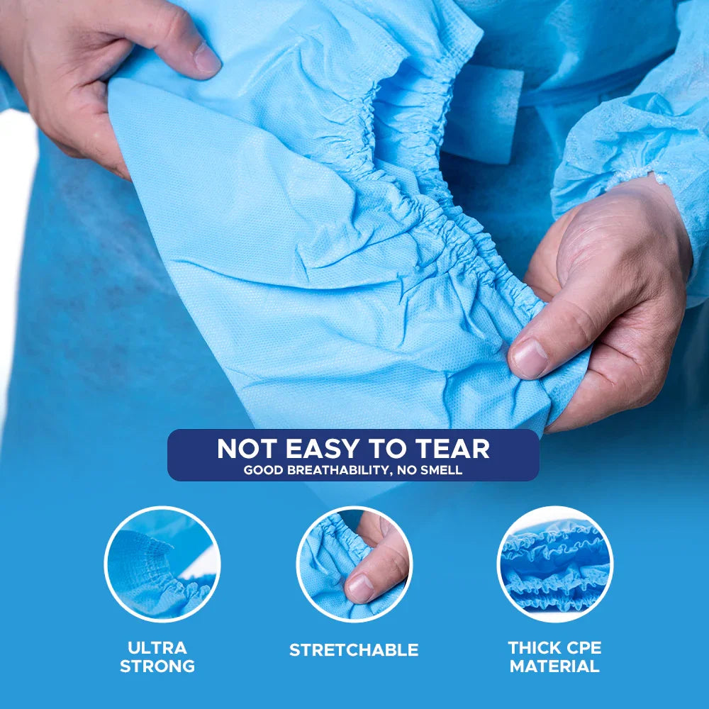 Light blue hospital boot cover with elastic opening, thick CPE material, stretchable, ultra strong