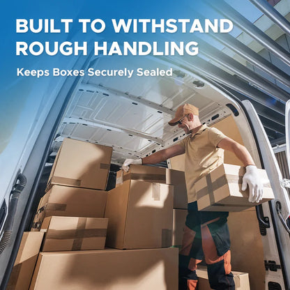 Delivery worker loading sealed cardboard boxes in van, durable packaging supplies from MEGA USA