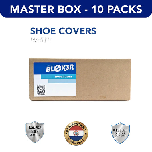 Master box of white shoe covers, hospital disposable, 10 packs, bulk wholesale, MEGA USA