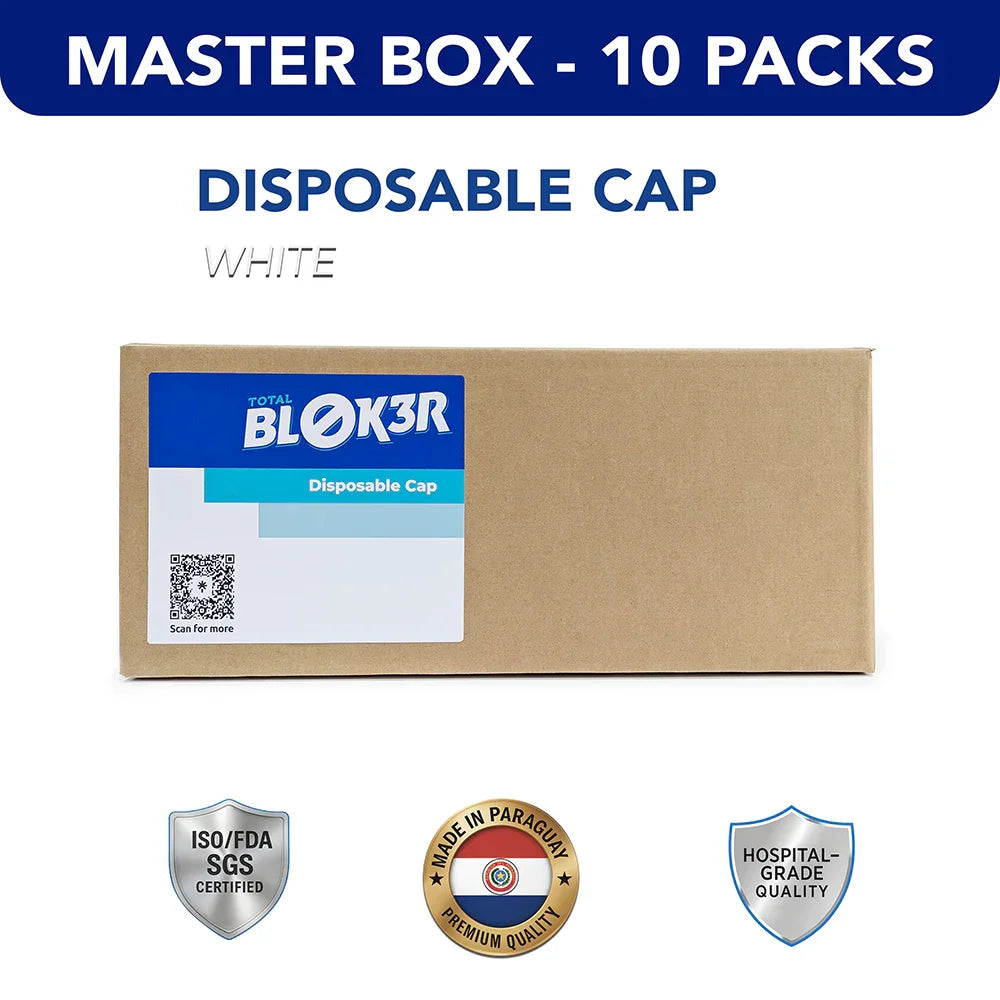 Master box of white disposable hospital caps, 10 packs, ISO/FDA certified, for MEGA USA