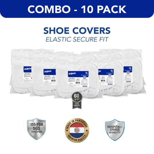 Combo 10 pack of hospital-grade elastic shoe covers, 60g density, ISO/FDA certified, MEGA USA