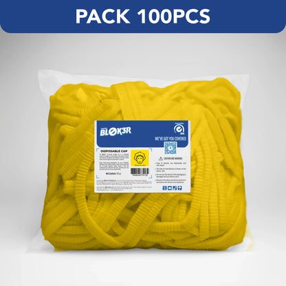 Pack of 100 yellow disposable bouffant caps for hospitals, wholesale from MEGA USA.