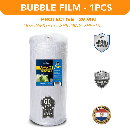 Protective bubble film roll 39.9in, heavy duty, tear resistant, MEGA USA bulk packaging