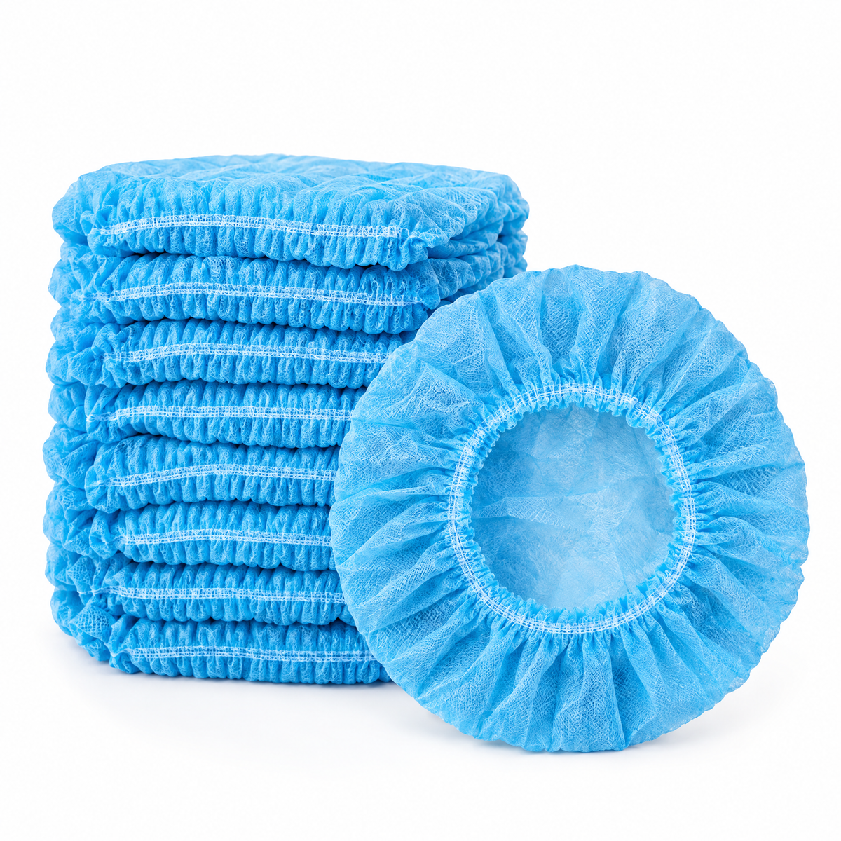 TOTAL BLOK3R light blue pleated bouffant caps, 21 in, elastic edge