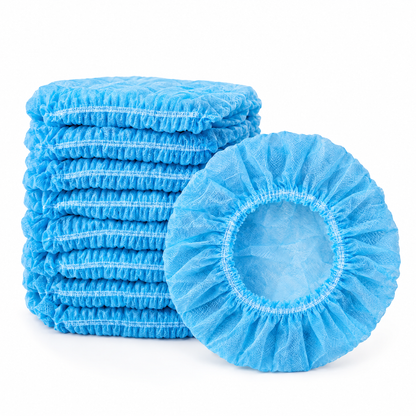 TOTAL BLOK3R light blue pleated bouffant caps, 21 in, elastic edge